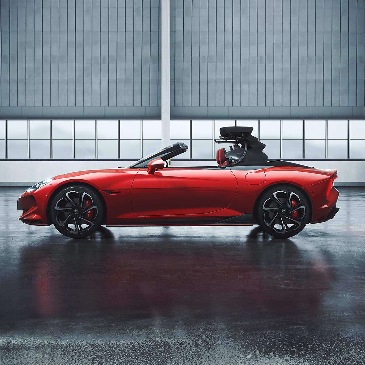 Rød MG Cyberster fra siden