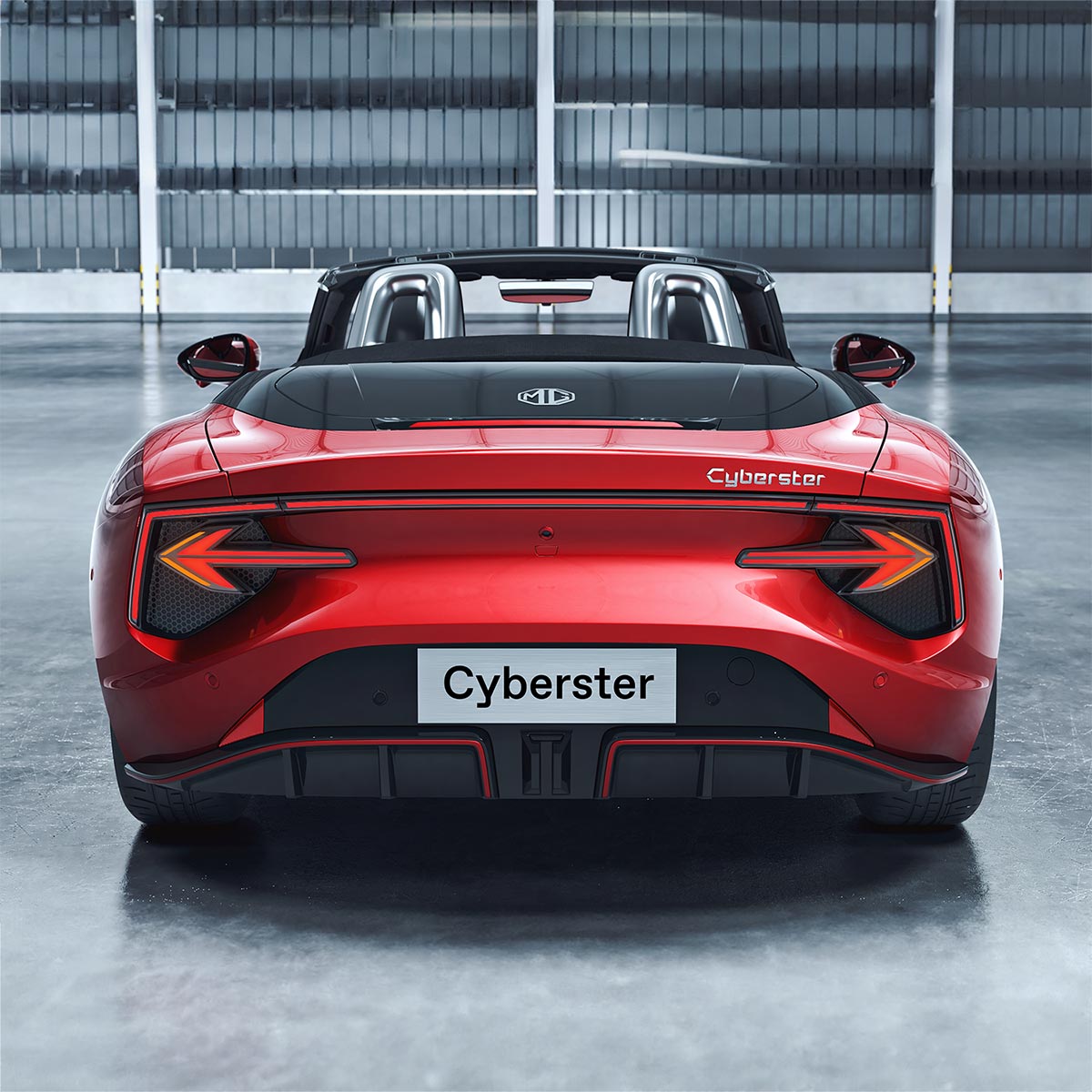 Rød MG Cyberster bakfra
