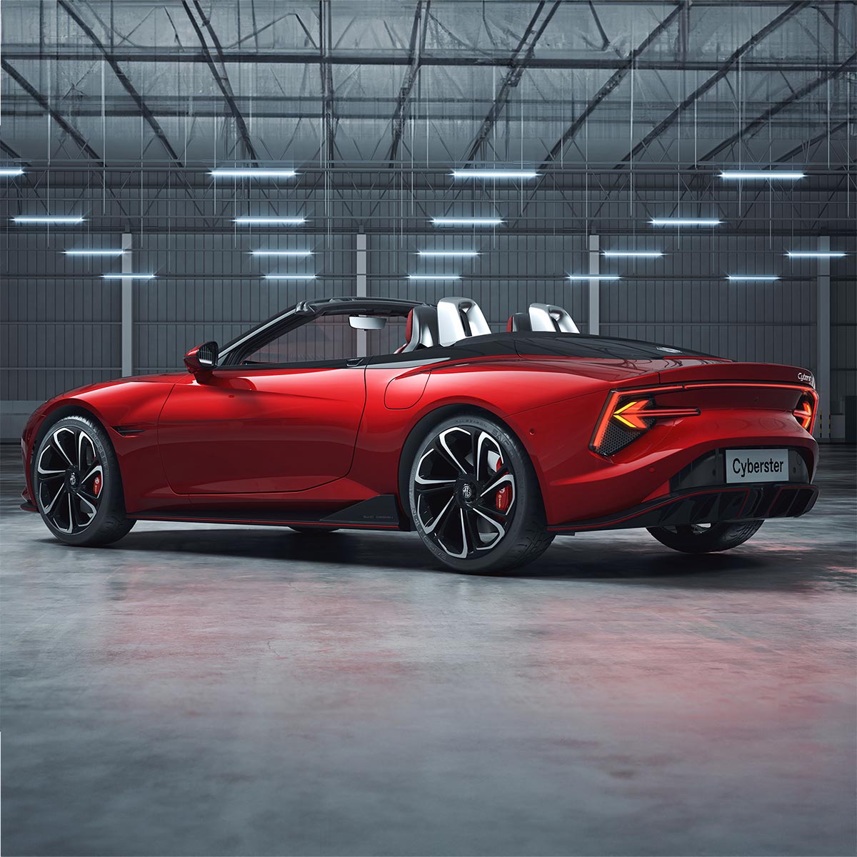 Rød MG Cyberster fra siden